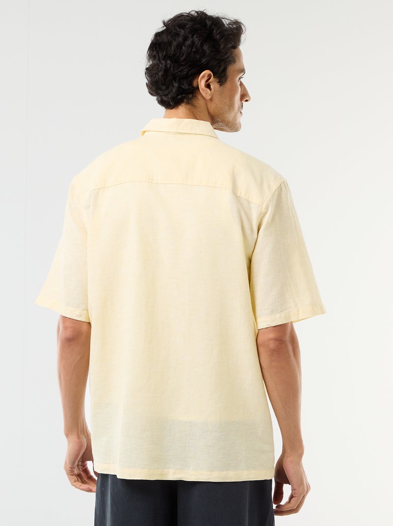 Chemise à manches courtes en lin mélangé Jaune - Kiabi