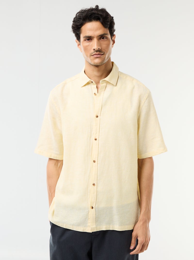 Chemise à manches courtes en lin mélangé Jaune - Kiabi
