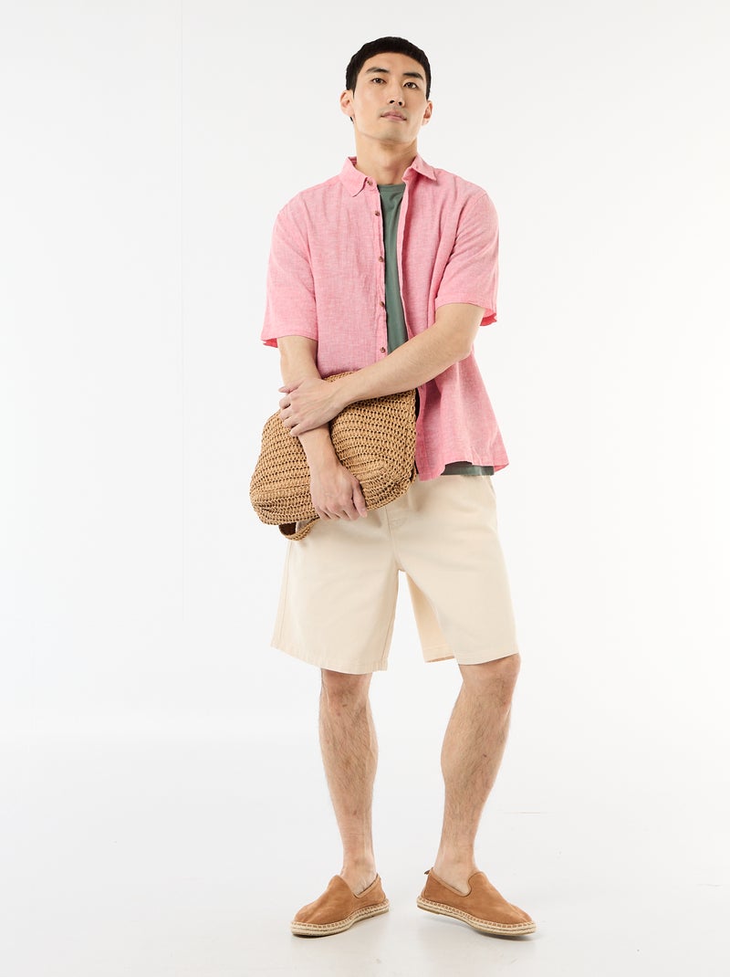 Chemise à manches courtes en lin mélangé Rose - Kiabi