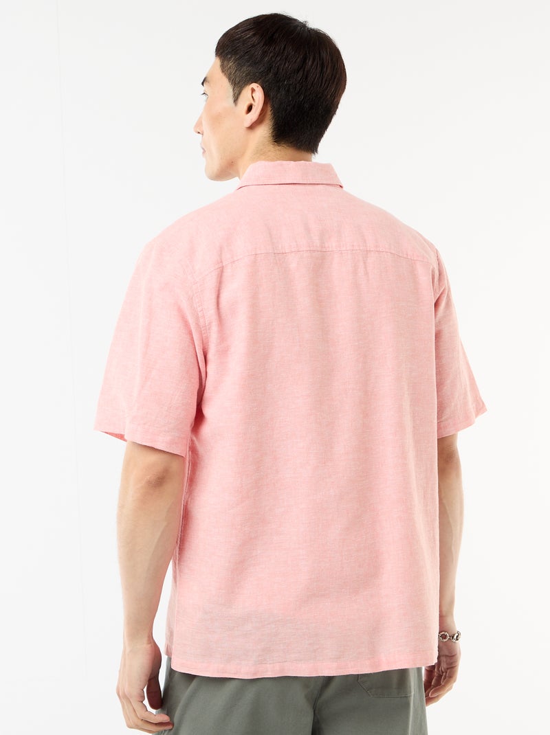 Chemise à manches courtes en lin mélangé Rose pâle - Kiabi