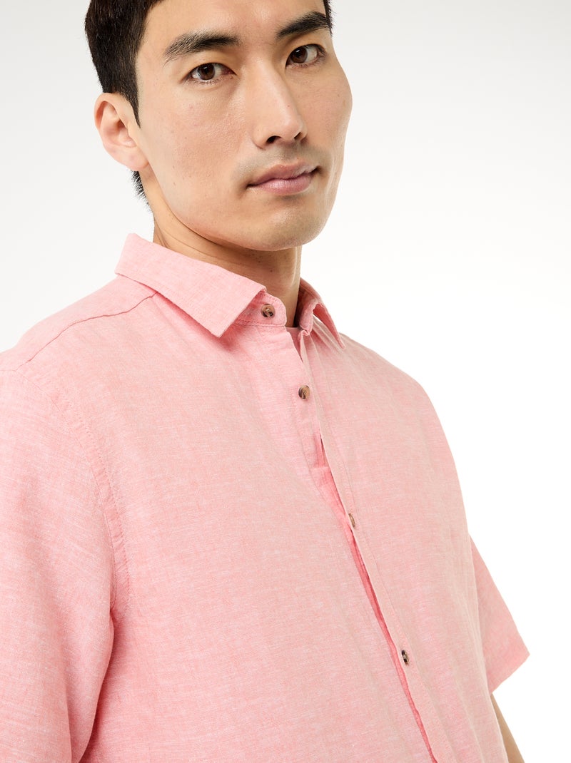 Chemise à manches courtes en lin mélangé Rose pâle - Kiabi