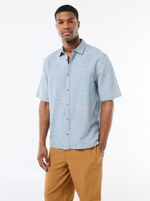 Chemise à manches courtes en lin mélangé - Kiabi