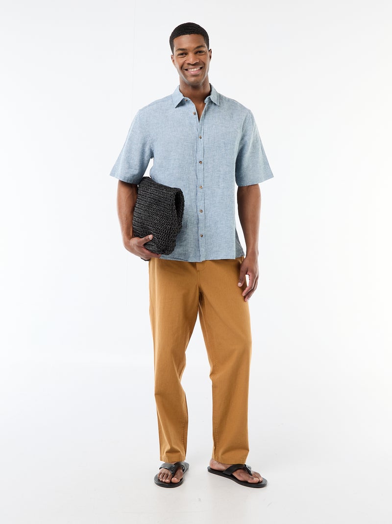 Chemise à manches courtes en lin mélangé Vert clair - Kiabi