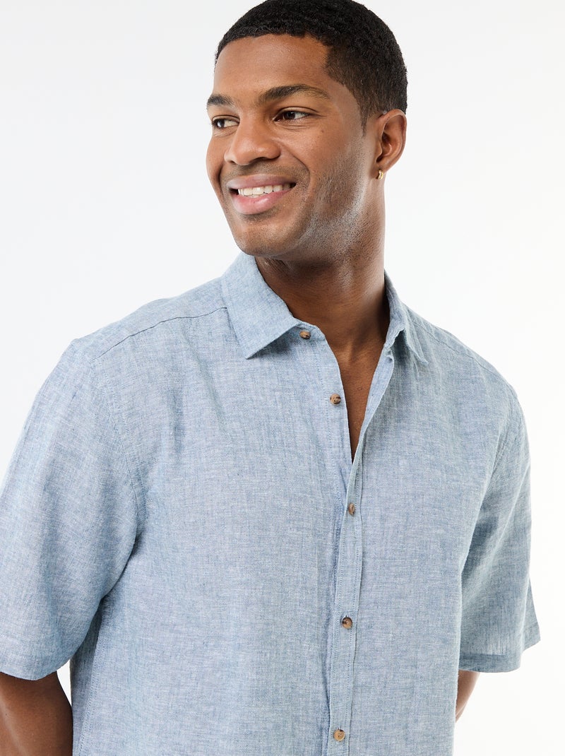 Chemise à manches courtes en lin mélangé Vert clair - Kiabi