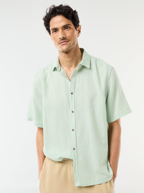 Chemise à manches courtes en lin mélangé - Kiabi