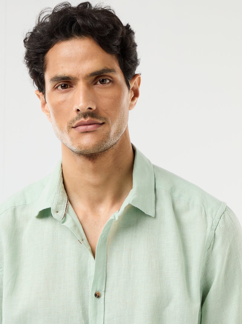 Chemise à manches courtes en lin mélangé Vert - Kiabi