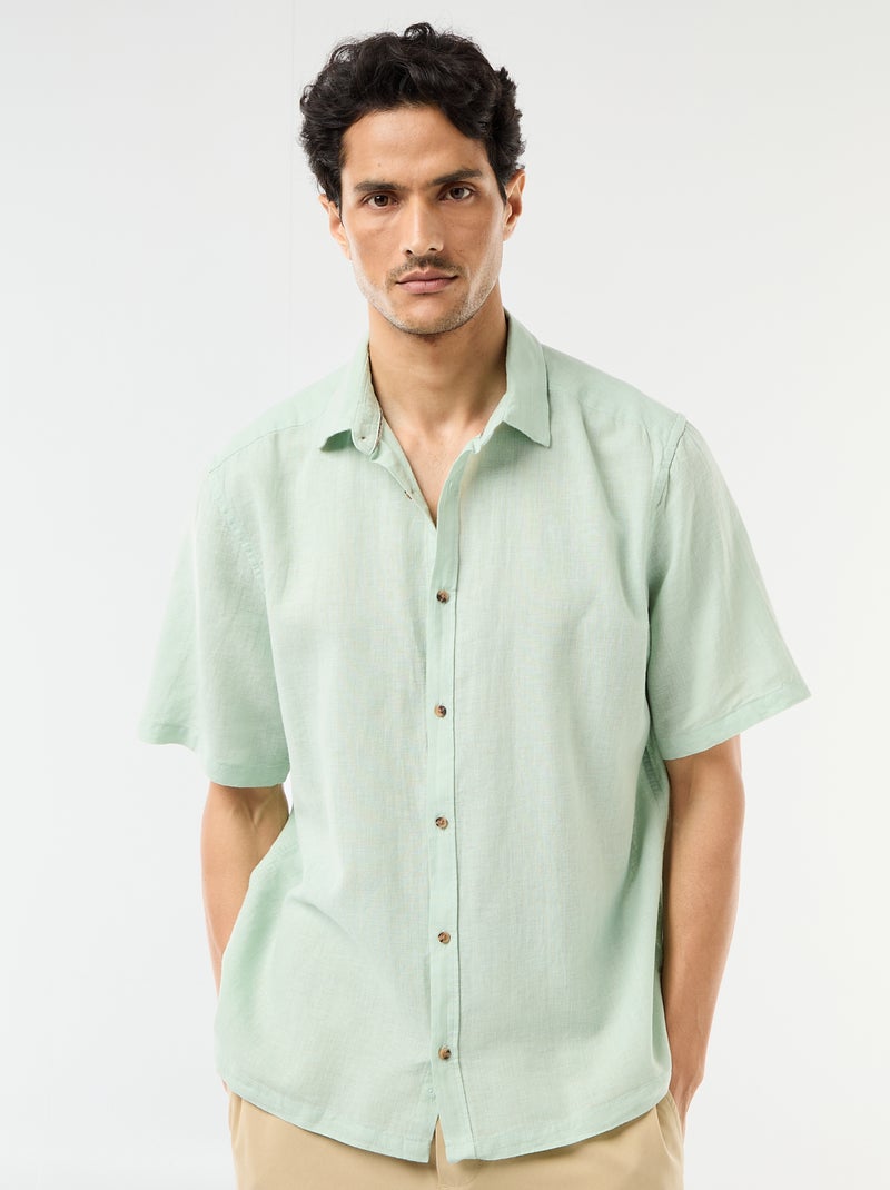 Chemise à manches courtes en lin mélangé Vert - Kiabi
