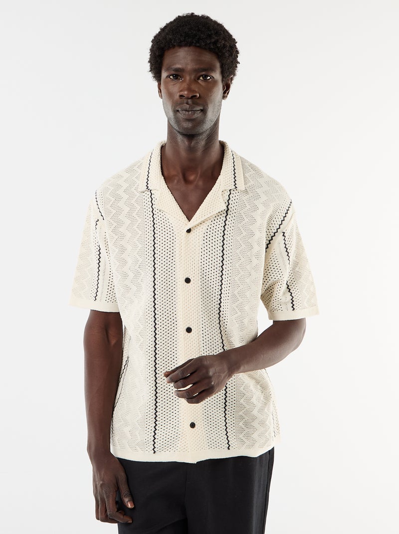 Chemise à manches courtes en maille fantaisie Beige - Kiabi