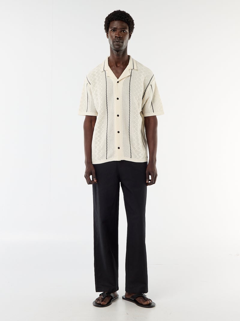 Chemise à manches courtes en maille fantaisie Beige - Kiabi