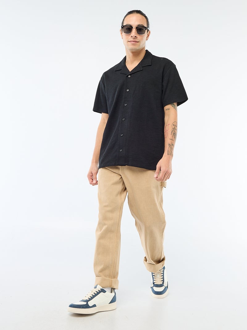 Chemise à manches courtes en maille Noir - Kiabi