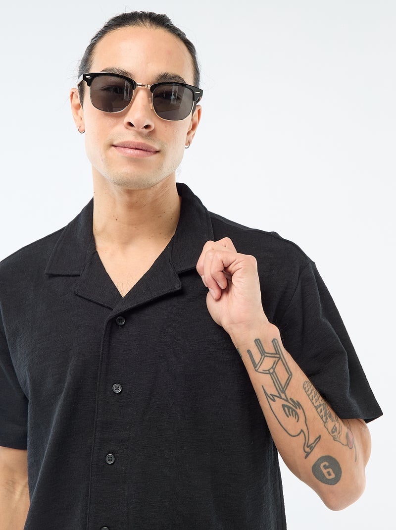 Chemise à manches courtes en maille Noir - Kiabi