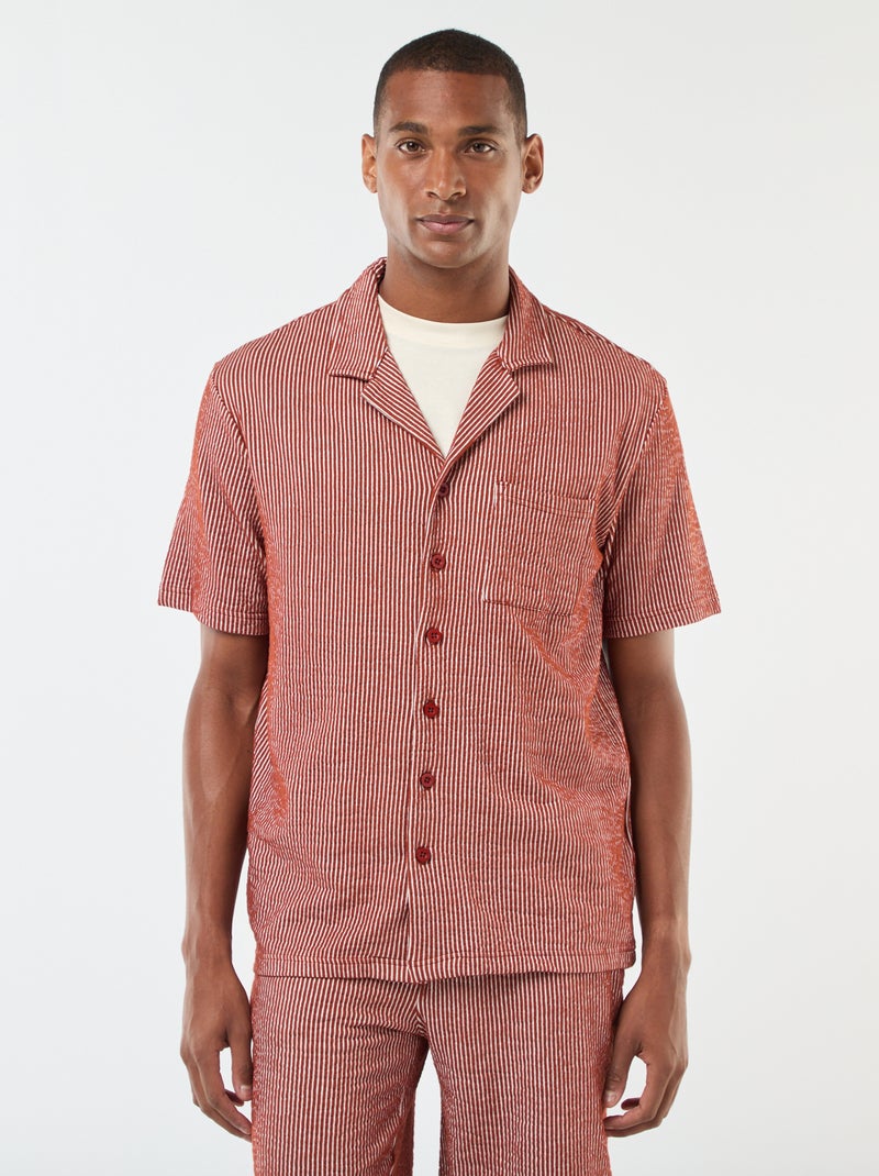 Chemise à manches courtes en matière type crépon Marron - Kiabi