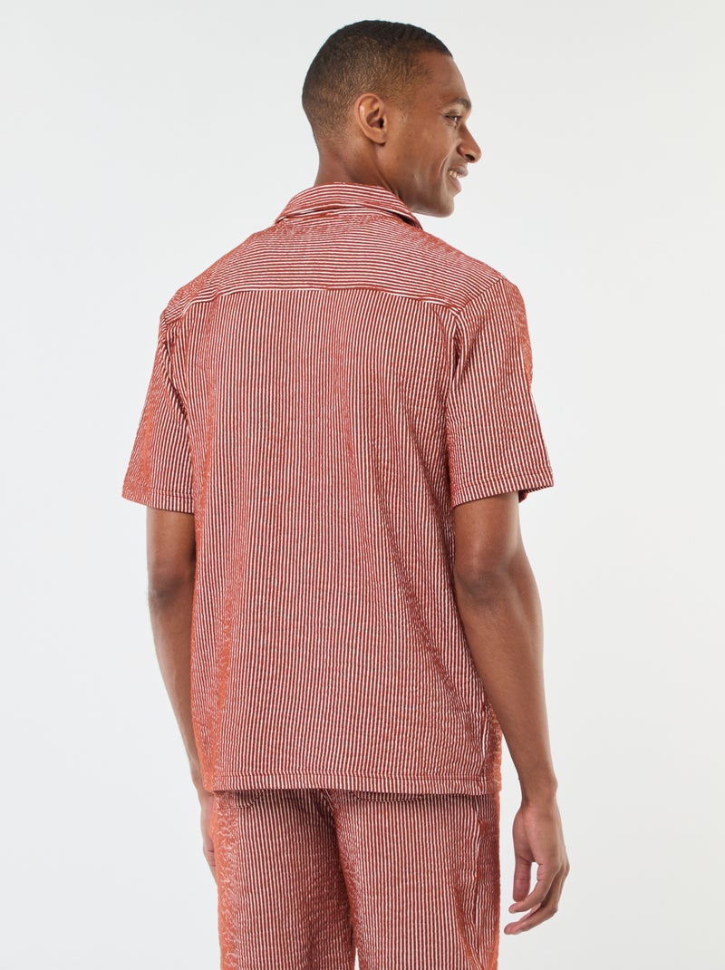 Chemise à manches courtes en matière type crépon Marron - Kiabi