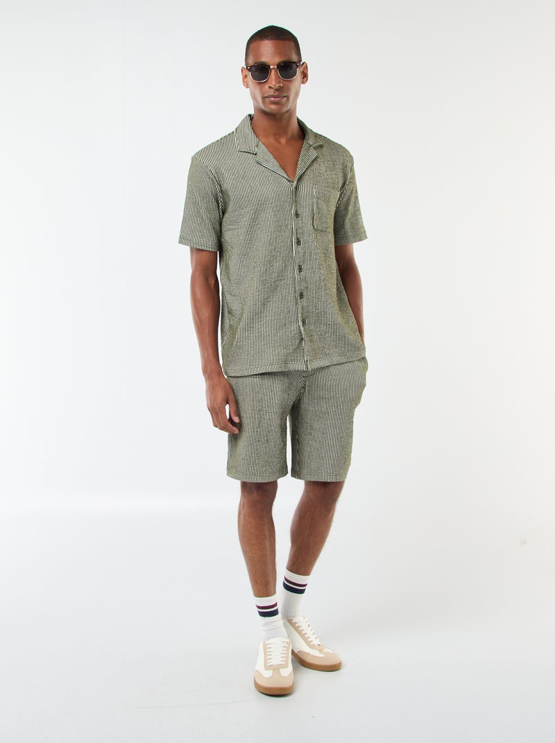 Chemise à manches courtes en matière type crépon Vert - Kiabi