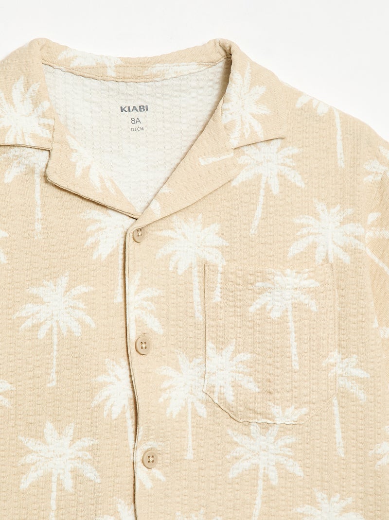 Chemise à manches courtes en nid d'abeilles Beige - Kiabi