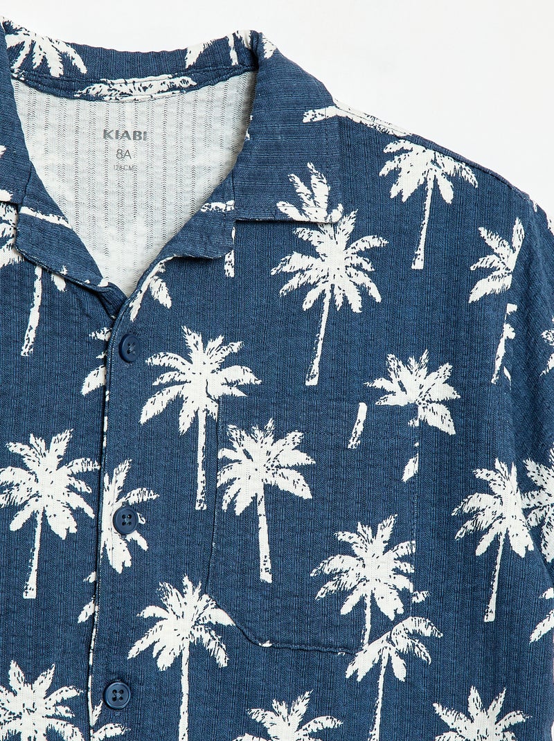 Chemise à manches courtes en nid d'abeilles Bleu - Kiabi