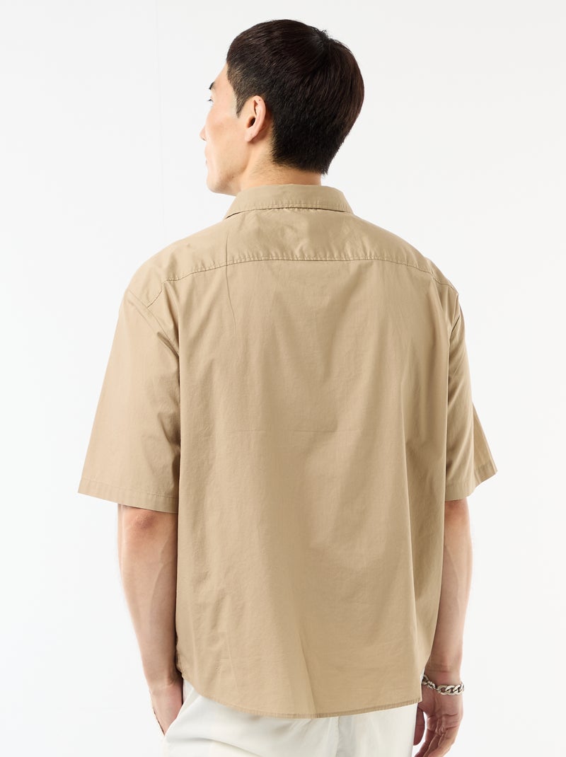 Chemise à manches courtes en popeline Beige - Kiabi
