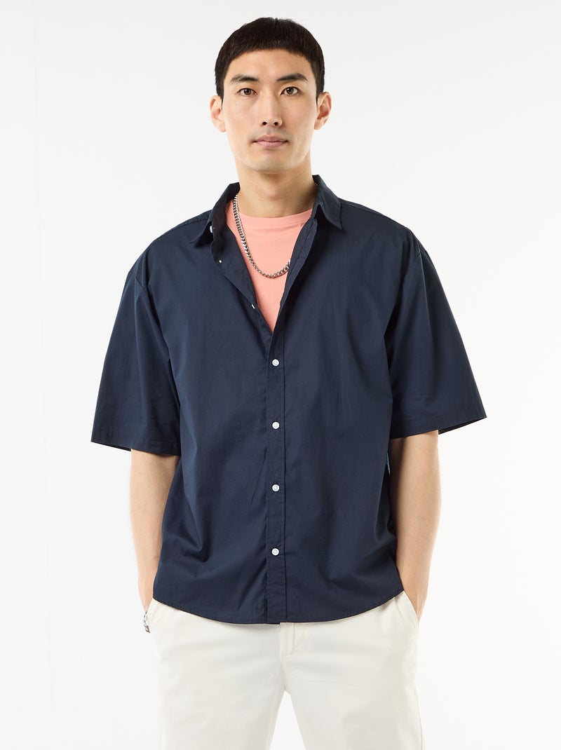 Chemise à manches courtes en popeline Bleu - Kiabi