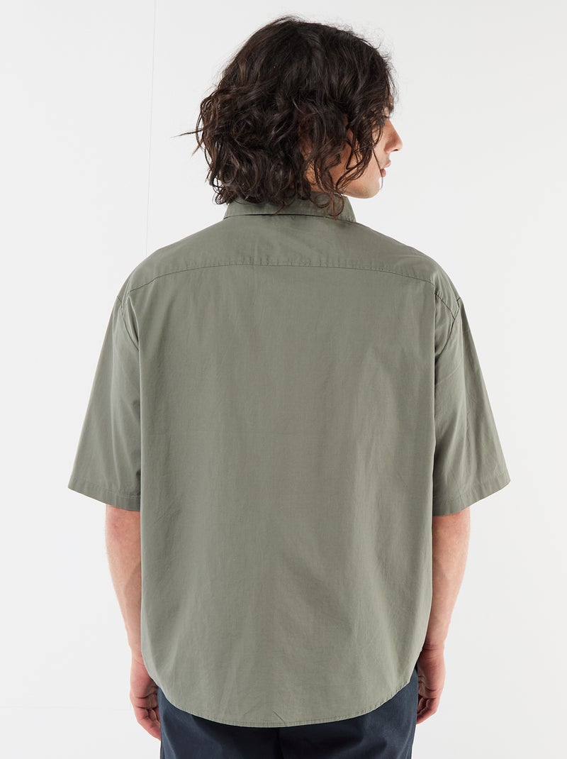Chemise à manches courtes en popeline Vert - Kiabi