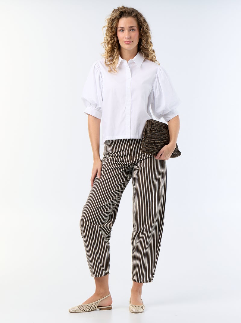 Chemise à manches courtes forme ballon Blanc - Kiabi
