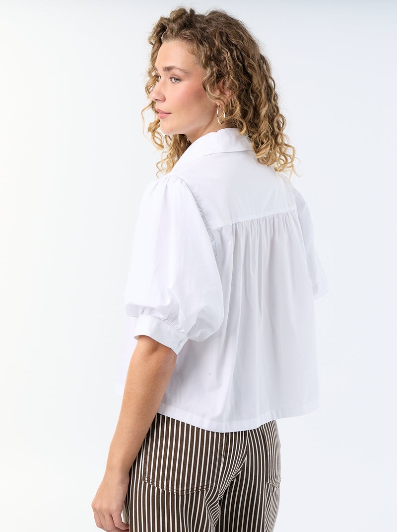 Chemise à manches courtes forme ballon Blanc - Kiabi