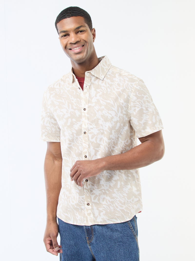 Chemise à manches courtes légère avec motif Beige - Kiabi