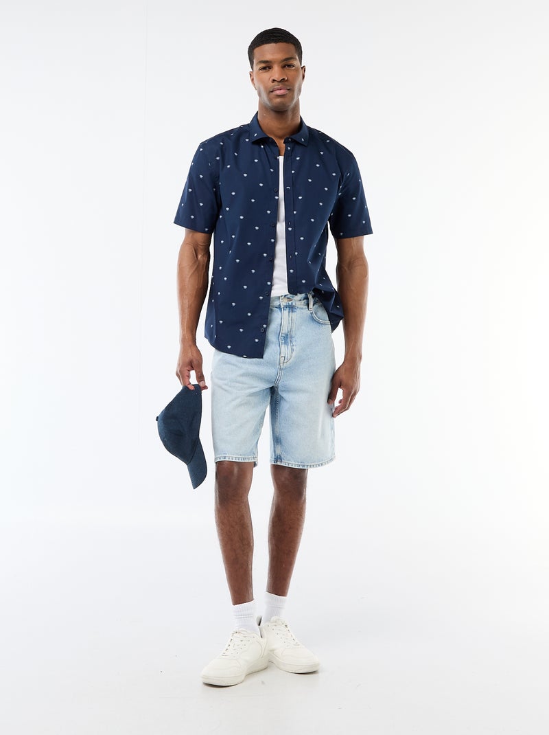 Chemise à manches courtes ouverture boutonnée Bleu - Kiabi