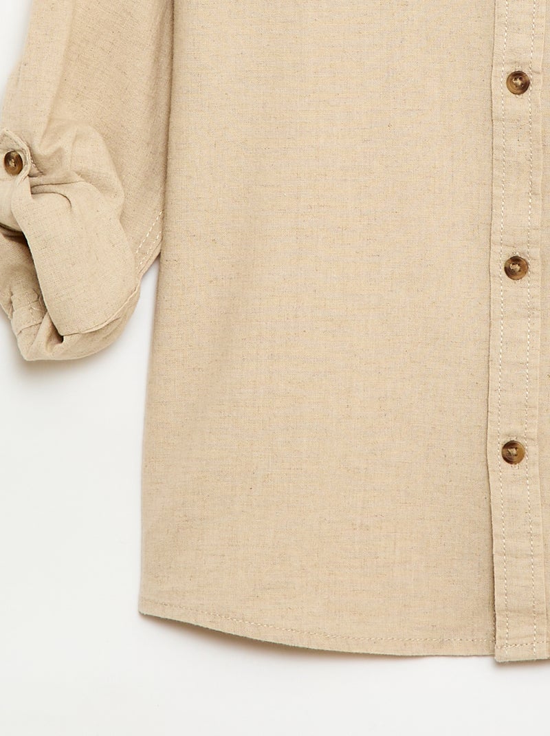 Chemise à manches longues en lin et coton Blanc - Kiabi