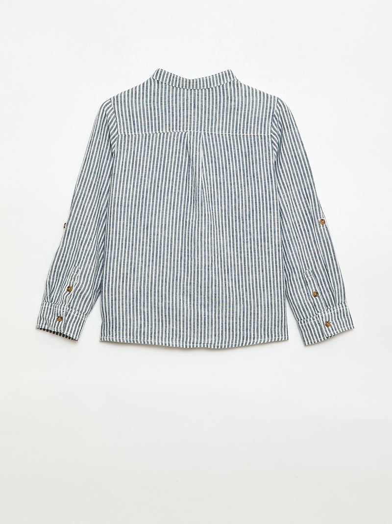 Chemise à manches longues en lin et coton Bleu - Kiabi