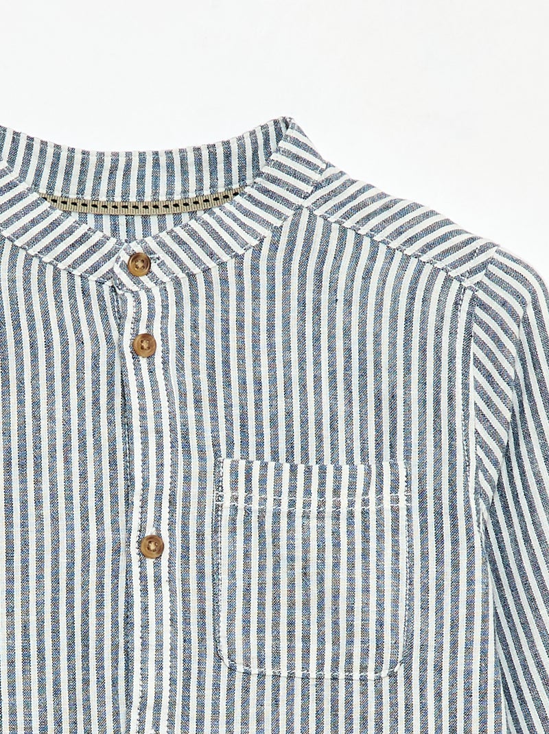 Chemise à manches longues en lin et coton Bleu - Kiabi