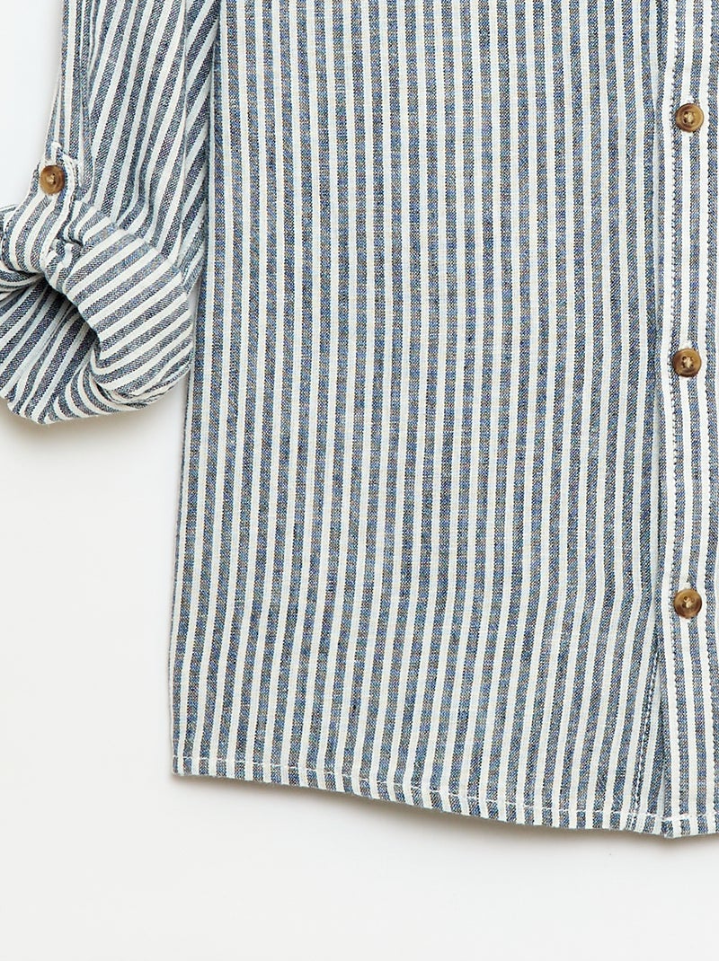 Chemise à manches longues en lin et coton Bleu - Kiabi
