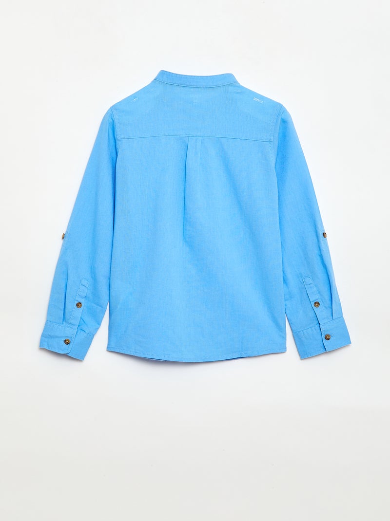 Chemise à manches longues en lin et coton Bleu - Kiabi