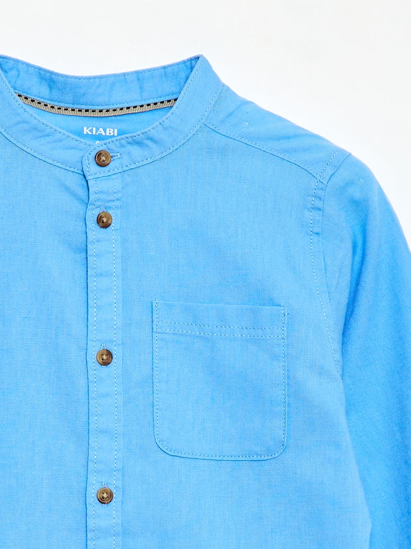 Chemise à manches longues en lin et coton Bleu - Kiabi