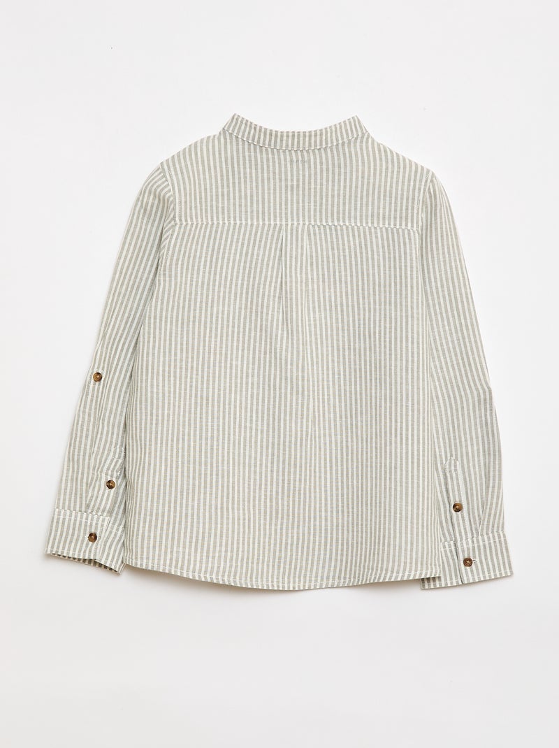 Chemise à manches longues en lin et coton Kaki - Kiabi