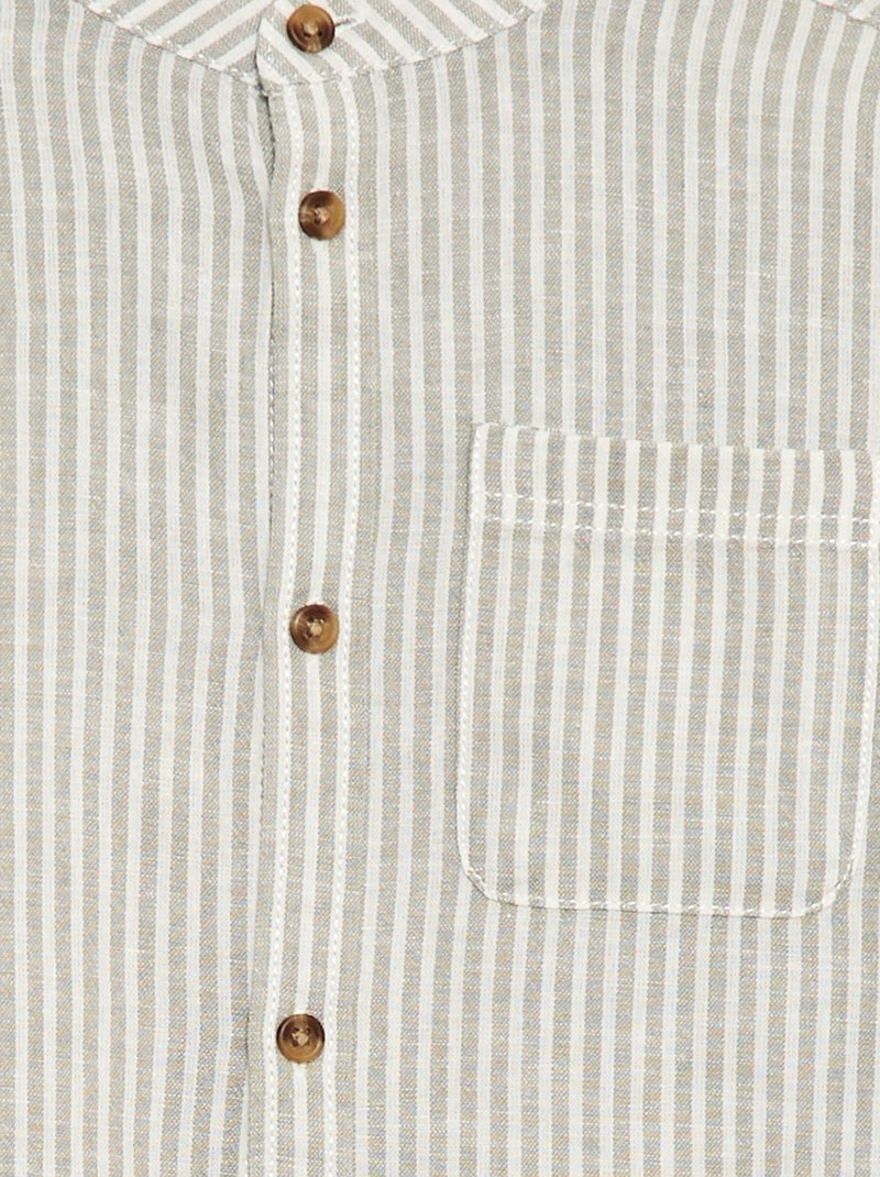 Chemise à manches longues en lin et coton Kaki - Kiabi