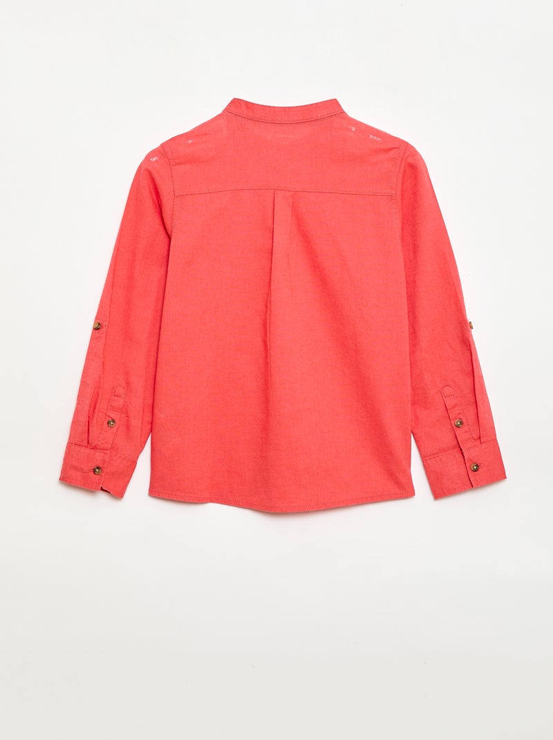 Chemise à manches longues en lin et coton Orange - Kiabi