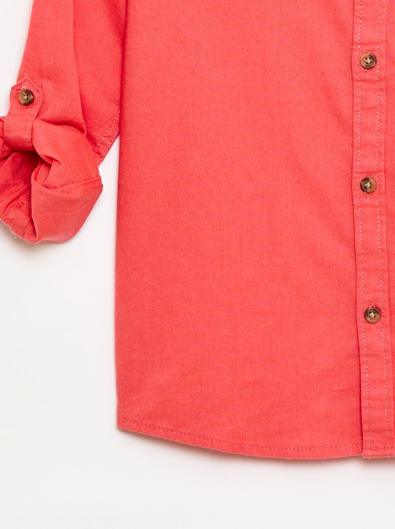 Chemise à manches longues en lin et coton Orange - Kiabi