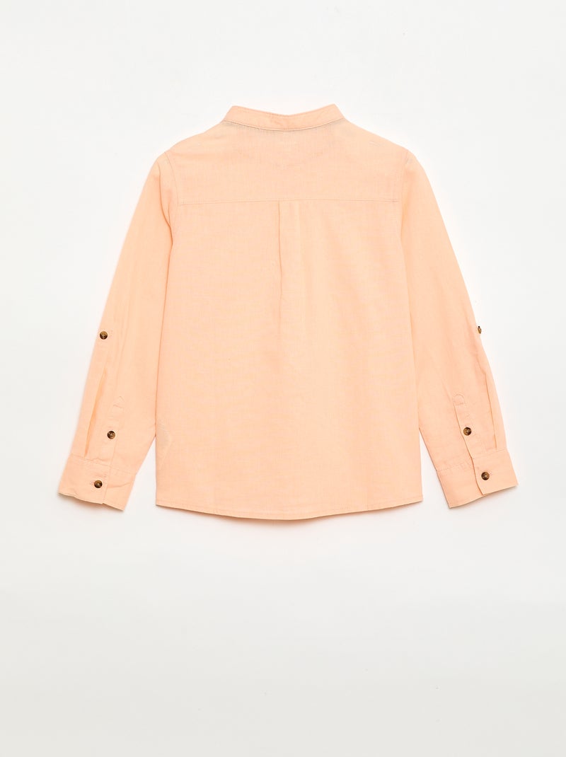 Chemise à manches longues en lin et coton Orange - Kiabi