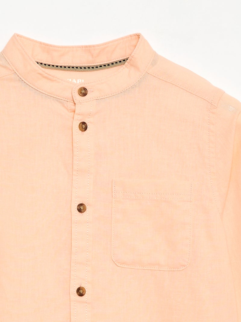 Chemise à manches longues en lin et coton Orange - Kiabi