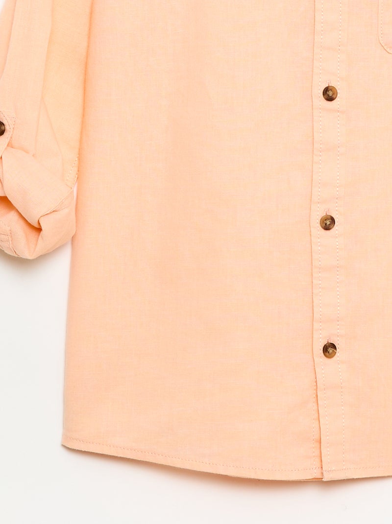 Chemise à manches longues en lin et coton Orange - Kiabi