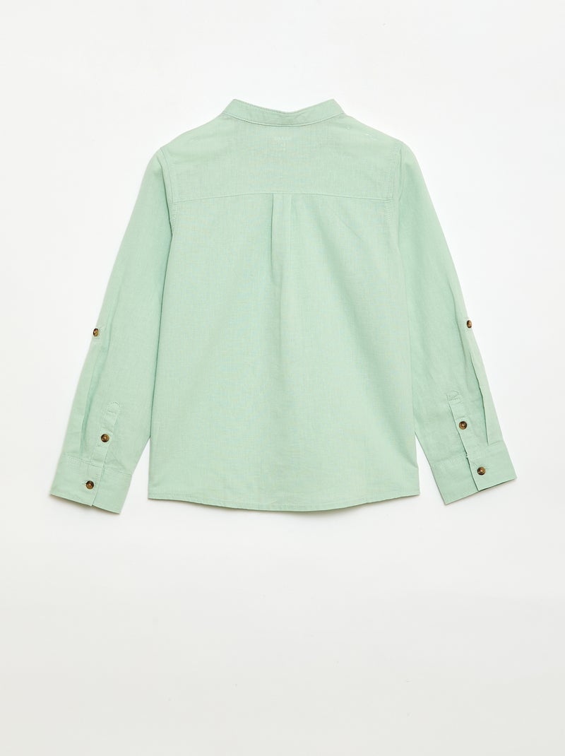 Chemise à manches longues en lin et coton Vert - Kiabi