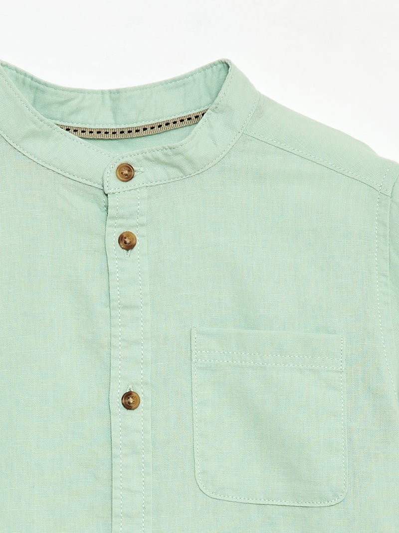 Chemise à manches longues en lin et coton Vert - Kiabi