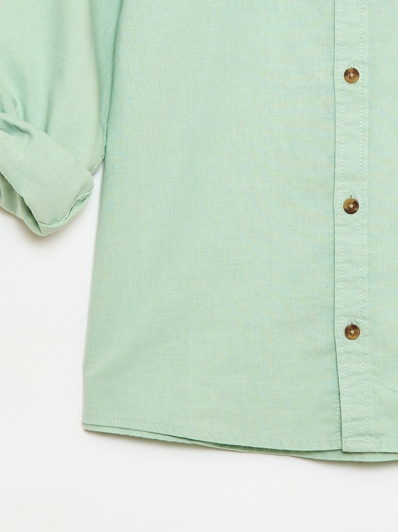Chemise à manches longues en lin et coton Vert - Kiabi