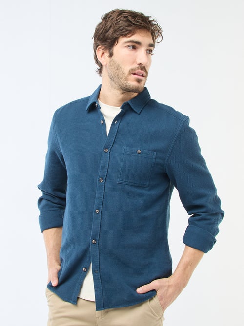 Chemise à manches longues en matière gaufrée - Kiabi