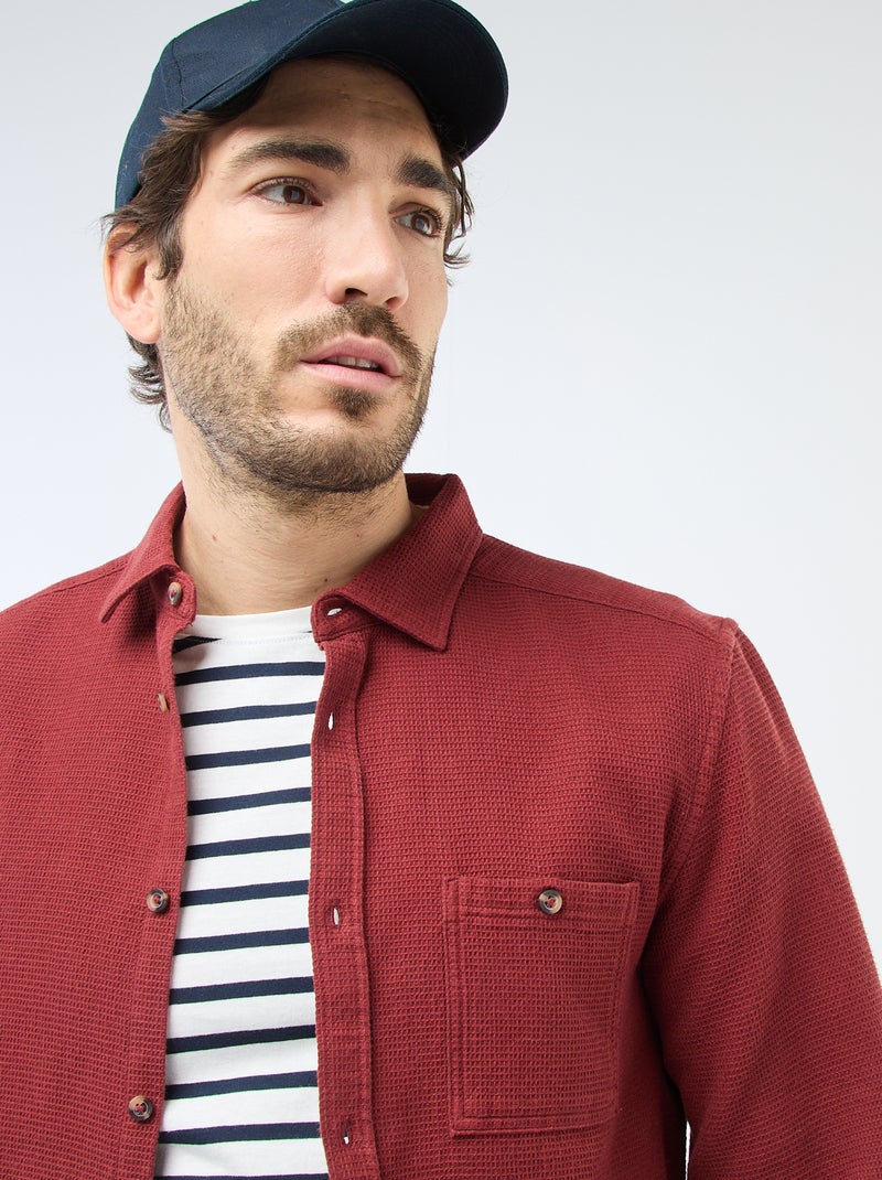 Chemise à manches longues en matière gaufrée Rouge - Kiabi