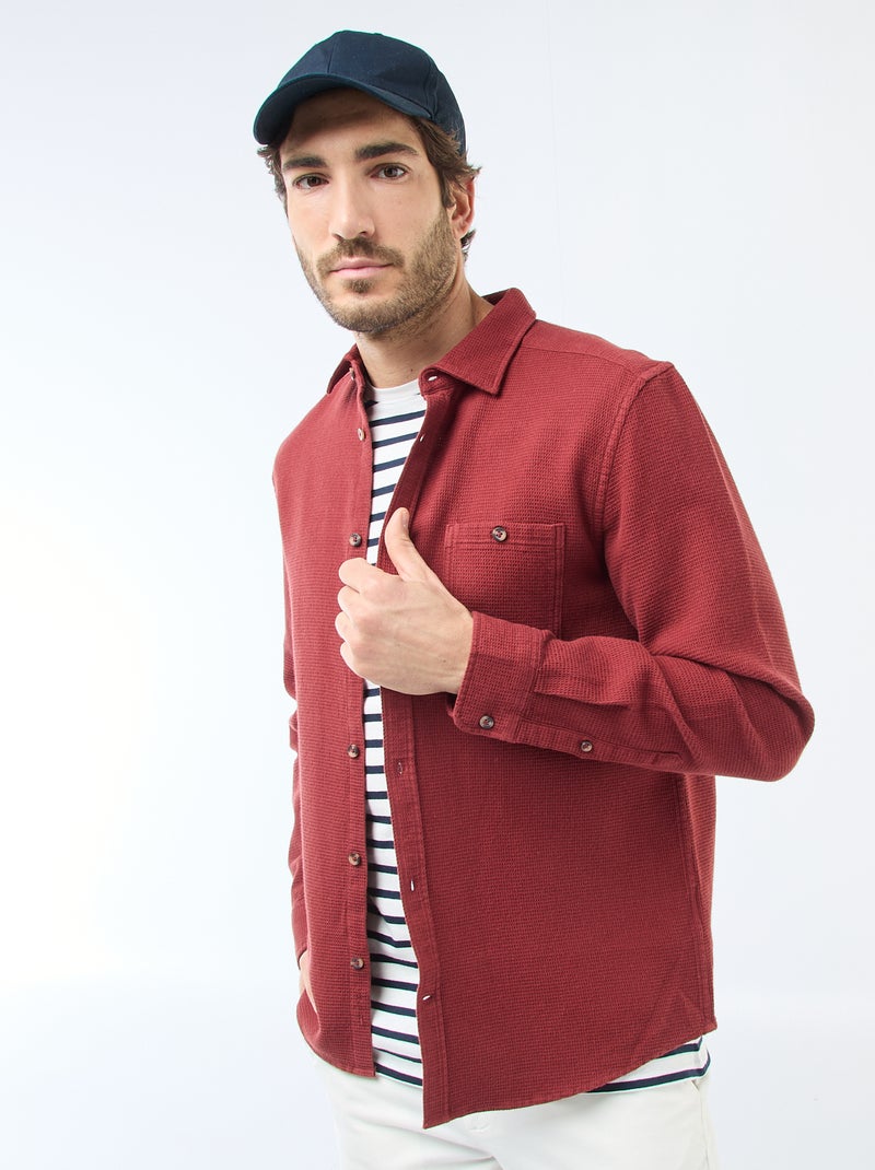 Chemise à manches longues en matière gaufrée Rouge - Kiabi