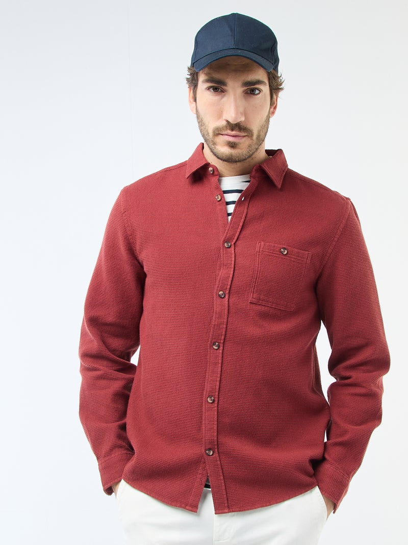 Chemise à manches longues en matière gaufrée Rouge - Kiabi