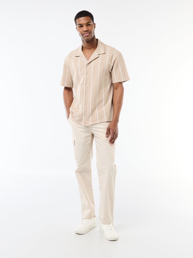 Chemise à rayures à manches courtes Beige - Kiabi