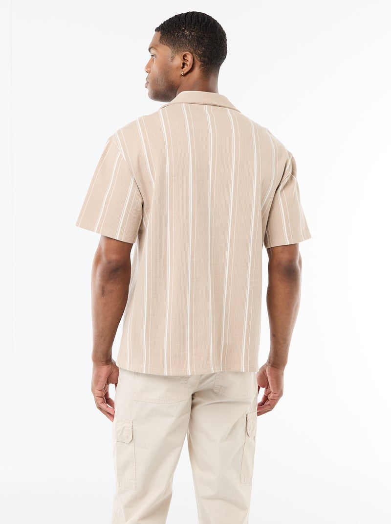 Chemise à rayures à manches courtes Beige - Kiabi