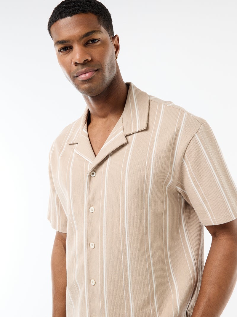 Chemise à rayures à manches courtes Beige - Kiabi
